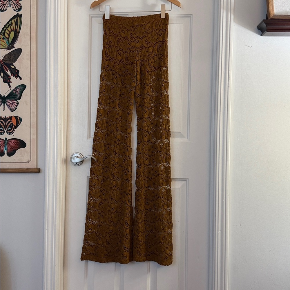 Free people Nightcap Dixie bells Brown Lace Flare Pants small Coachella - Picture 6 of 7